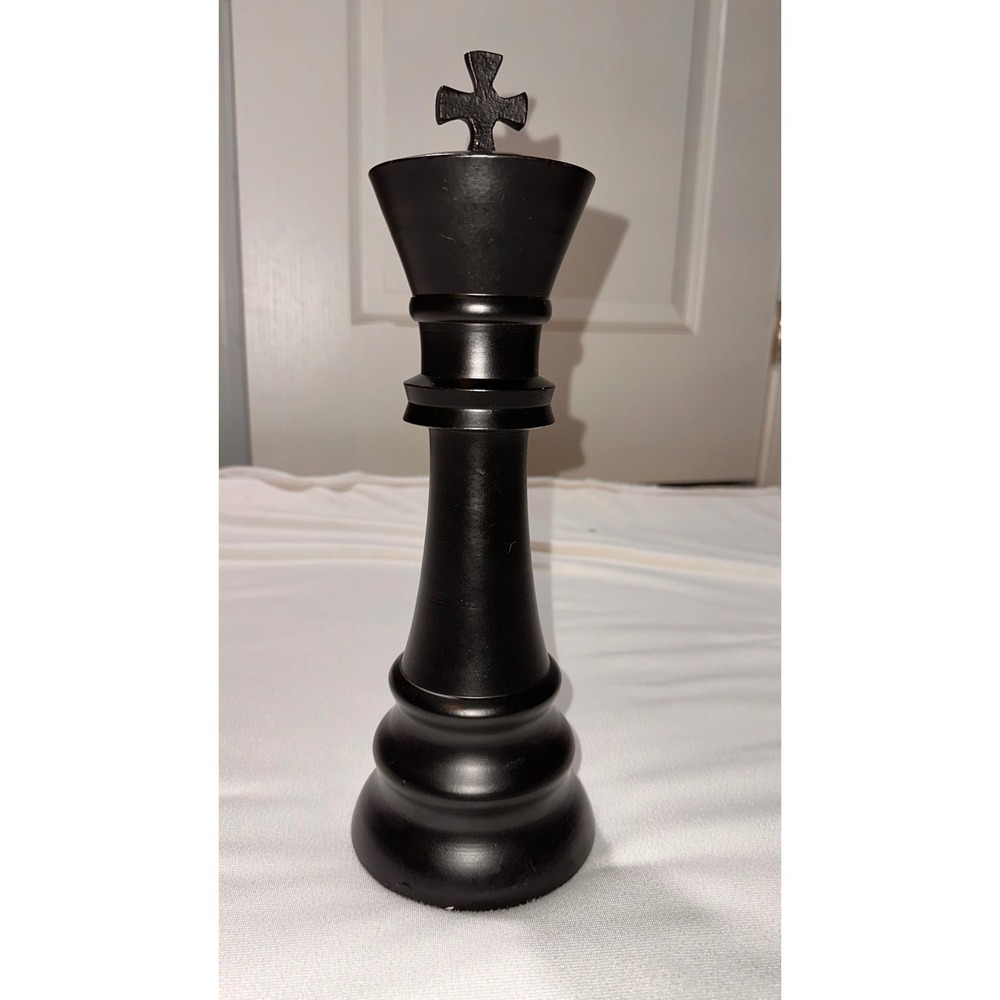 Decorative King Chess Piece Figurine Matte Black 9 Inch Large Tabletop Decor